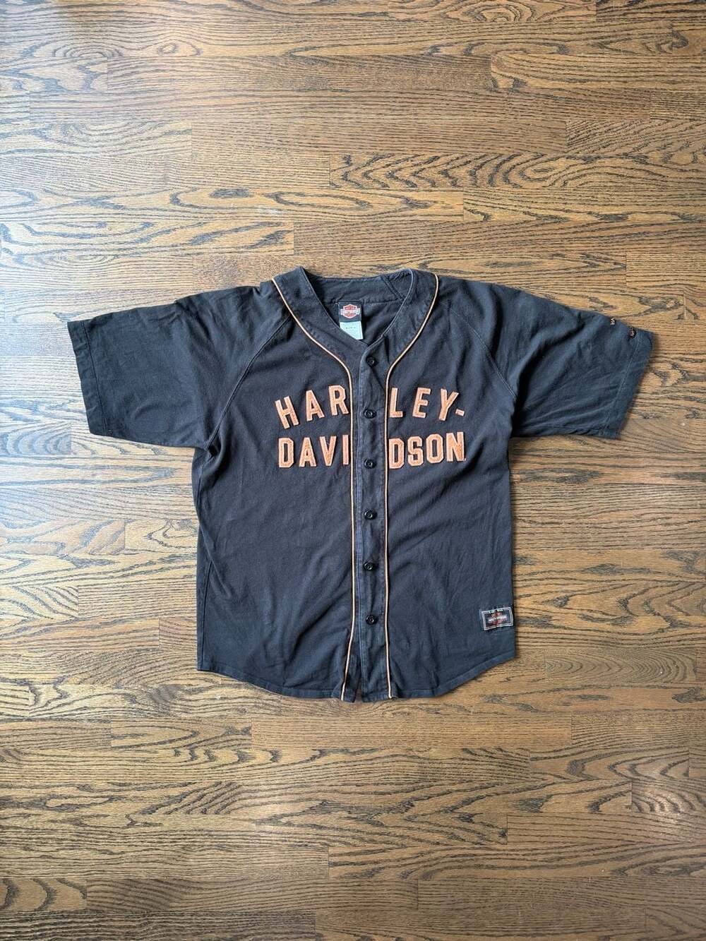 Y2K Harley-Davidson Baseball Jersey Button-Up Shirt Felt Applique Logo Size L